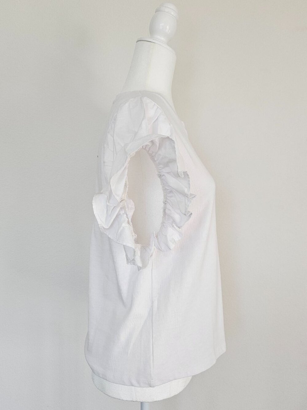 Zara White Ruffle Sleeve Top Size L Statement Puff Sleeve Tee - Picture 3 of 11
